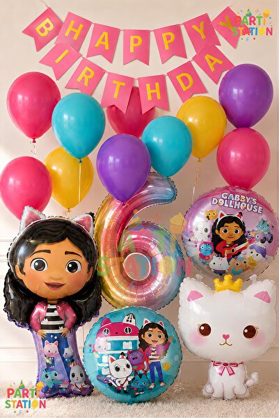 Parti Station Gabby Dollhouse Balloon Set for 6 Years Old, 14 Piece Birthday ...