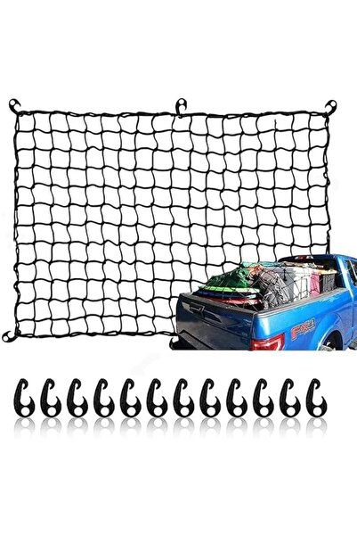 agccar Cargo Net with 16 Hooks, 150cm x 90cm, Stretches to 240cm x 180cm, Bla...