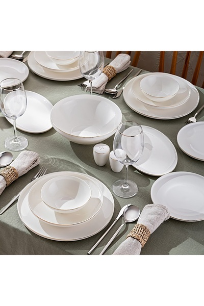 Emsan Alya New Bone 53 Parça 12 Kişilik Yuvarlak Yemek Takımı Beyaz Gold