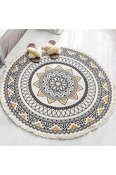 GENERAL Round Area Rug,90cm Round Nordic Handmade Fringe Carpet,Hand Woven Co...