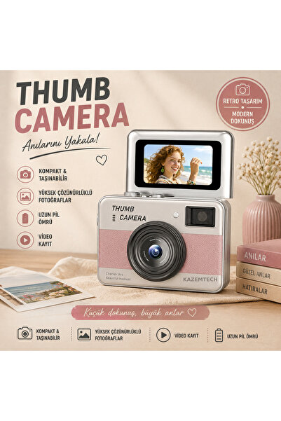 KAZEMTECH Dijital Retro Kamera 1080P Mini Tasarım Sd Kart Hediyeli Flaşlı Sel...