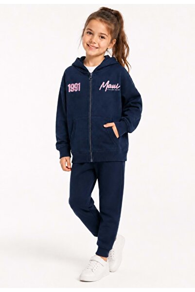 Mavi M7S10188 Printed Hooded Zippered Girls' Sweatshirt Dark Blue