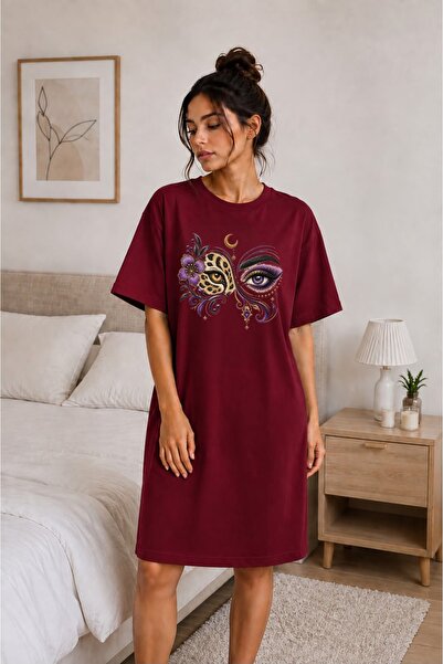 classy moda تي شيرت تونيك طويل جدًا بنقشة عين الفهد وزهور أرجوانية