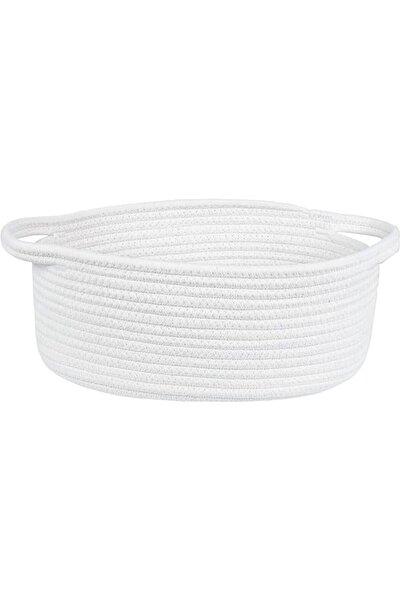 SWIUKPHE Cute Small Woven Basket with Handles, 12"x 8" x 5" Rope Room Shelf S...