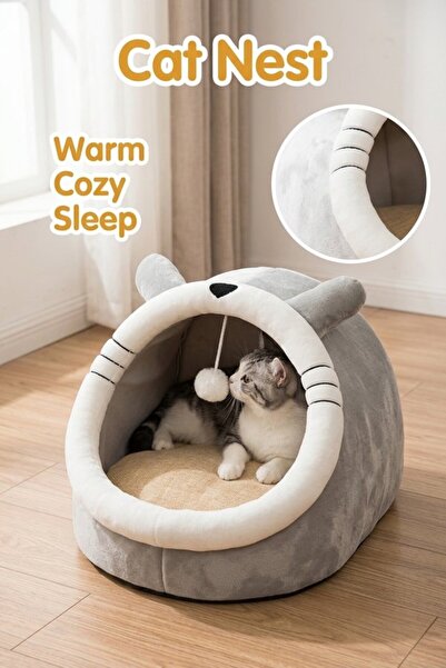 Generic 1 Velvet Washable Cat Bed Cave Non Slip Bottom Removable Cushion Indo...