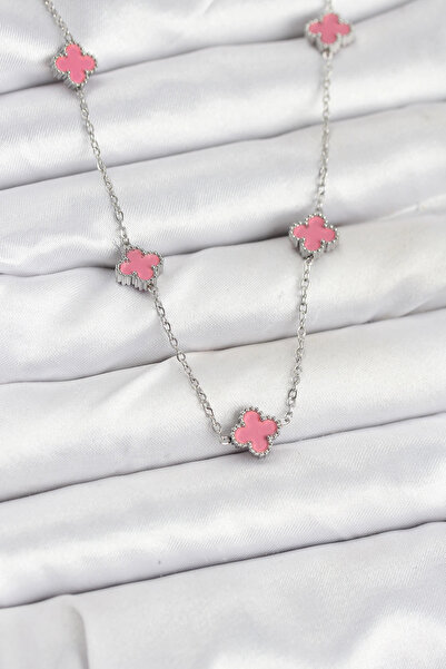 SORA GROUP 316L Steel Chain Silver Color Pink Baby Boy Clover Women Necklace