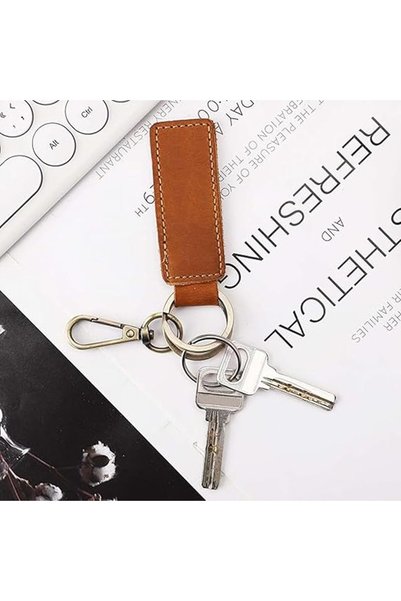 SWIUKPHE 2 Pcs Leather Car Keychain, Universal Key Fob Keychain, Double Ring ...
