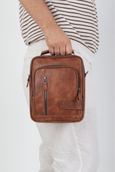 Latife Men's Vintage Genuine Leather Messenger Bag with Adjustable Strap and ...