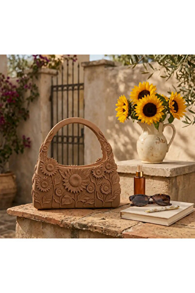 Verda Desing 3D Printing Sunflower Patterned Light Brown Color Women's Should...