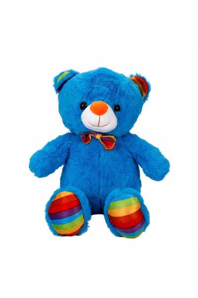 SORA GROUP Sitting Colorful Plush Bear with Ribbon 30 cm - Color in Stock Wil...