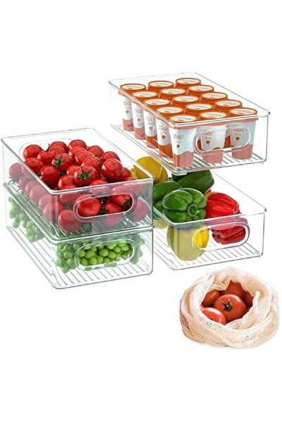 Generic Organizer Set, Clear Stackable Storage Bins with Handles for Refriger...