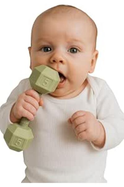 Brick Hues Silicone Baby Dumbbell Teether and Rattle | BPA-Free, Soft, Easy-G...
