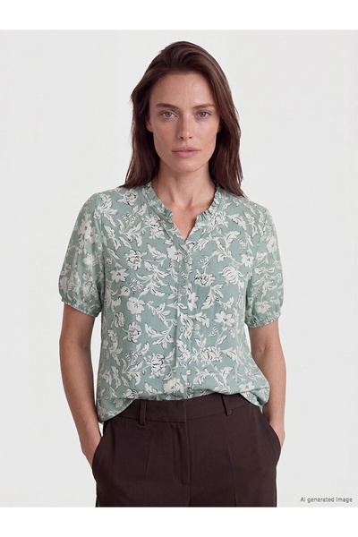 LC Waikiki Lcw Grace Green Collared Floral Women's Shirt