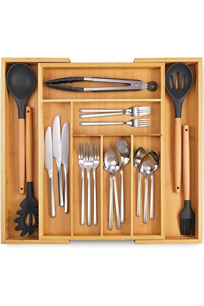 Generic Bamboo Silverware Organizer, Expandable Cutlery Tray, Utensil Drawer ...