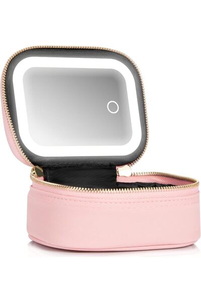 AZONEE Small Makeup Bag with Mirror and Light, Mini Travel Cosmetic Train Cas...