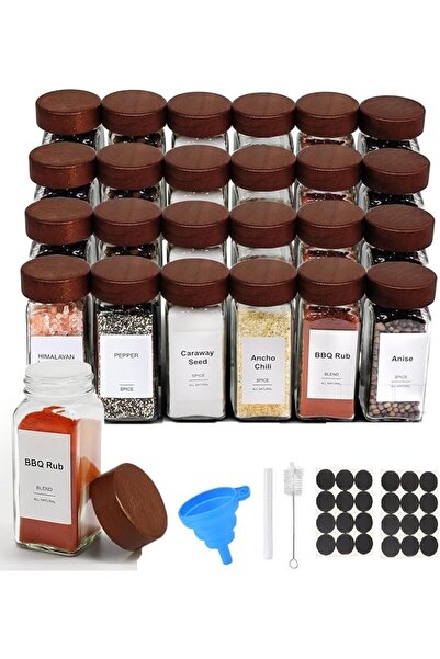 GENERAL 24 Pcs Spice Jars, 4oz Seasoning Containers with Acacia Wood Shaker L...