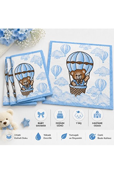 Bkmc Șervețel pentru Baby Shower cu ursuleț |   Set de decorațiuni pentru pet...