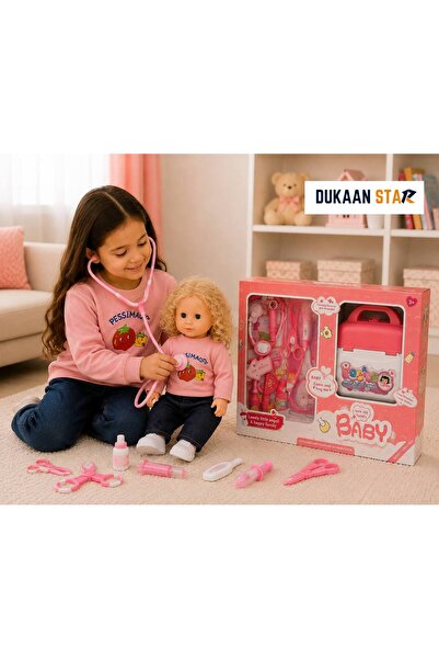 dukaan star دمية أطفال مع حقيبة الطبيب وإكسسوارات طبية