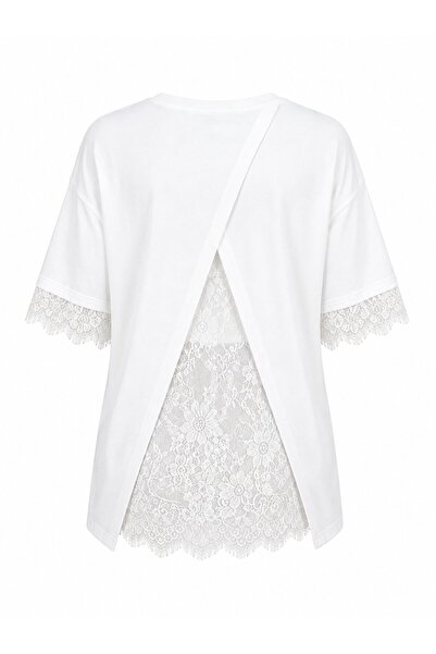 Laluvia Ecru T-Shirt with Lace Detail on the Back - 1073
