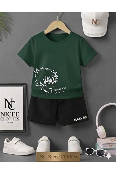 Leto Lykia Summer Children's T-Shirt Shorts Unisex (White with Suniboy Print)