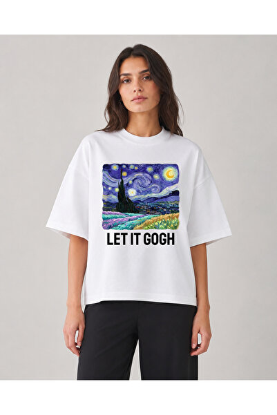 fingerjewerly Let It Gogh Van Gogh Starry Night Printed Oversize T-Shirt Unis...