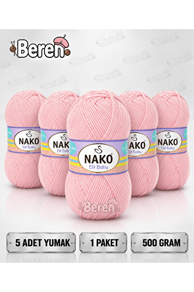 NAKO Elit Baby - 12381 Powder Pink - 5-Pack - 100Gr/250M - Baby Yarn - Anti-P...
