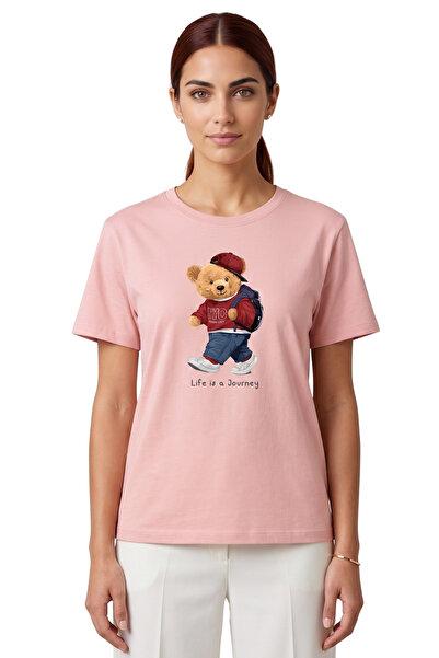 DK DAKSEL Women's Powder Teddy Bear Printed T-Shirt Life Is a Journey Comfort...
