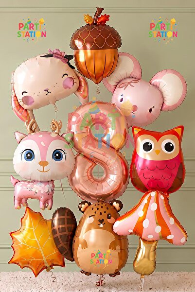 Parti Station 8 Yaş Safari Balon Orman Hayvanları Woodland Temalı Balon Set -...