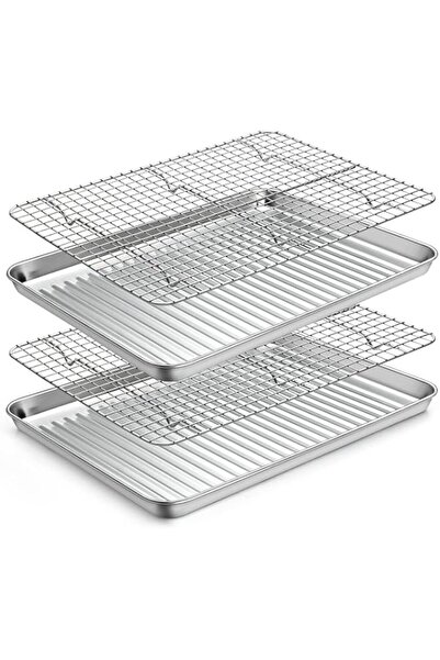 Generic Angju Stainless Steel Baking Sheet with Rack Set [2 Pans + 2 Racks], ...