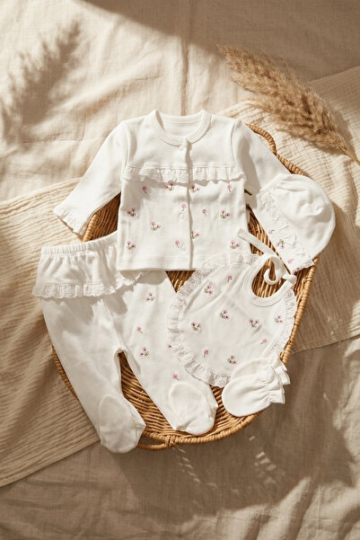 Gaye Cotton Baby Girl Flora Hospital Outfit - 5 Piece Lace and Floral Embroid...