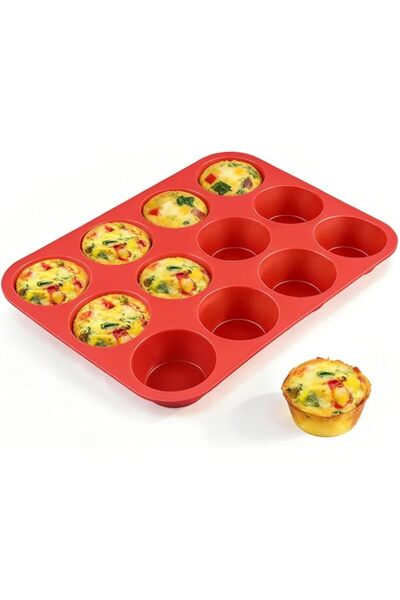 Generic CAKETIME 12 Cups Silicone Muffin Pan - Nonstick BPA Free Cupcake Pan ...