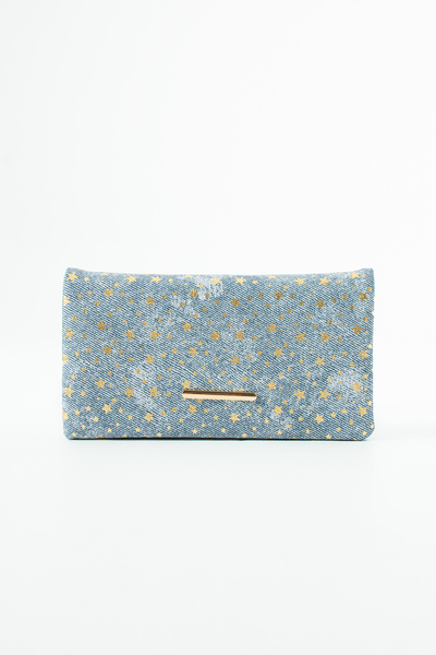DEV 3 ADAM Denim Fabric Wallet Bag with Chain Strap and Buckle Women's Crossb...