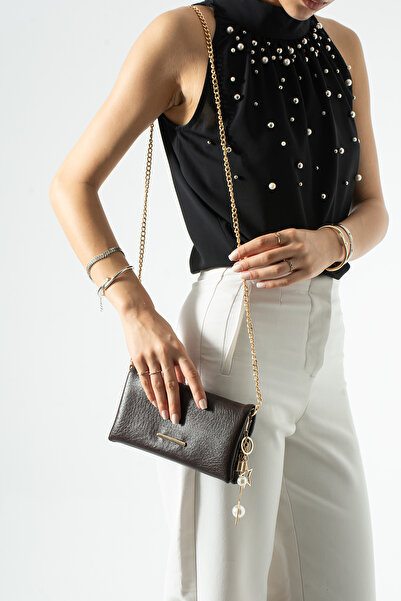 DEV 3 ADAM Brown Wallet Bag with Chain Strap and Buckle Women's Crossbody Bag
