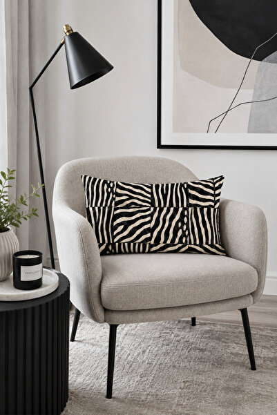 HOMESSA Grafik Zebra Patchwork 2’li Kırlent Kılıfı 35x55 cm