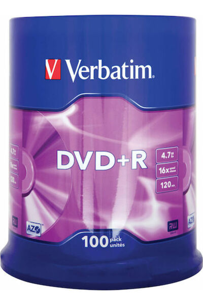 Verbatim Εγγράψιμο DVD+R 16x 4.7GB Κουτί 100 τεμαχίων 100 τεμάχια Κωδικός: 43551