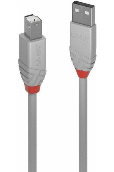 LİNDY Καλώδιο USB 2.0 5μ Α-Αρσενικό σε Β-Αρσενικό Γκρι (36685)