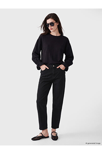 LC Waikiki Alita City Farkıyla Lcw Modest Black Denim Straight Balloon Fit Hi...