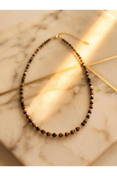 Meneva Aksesuar Cat's Eye Natural Stone and Stainless Steel Necklace