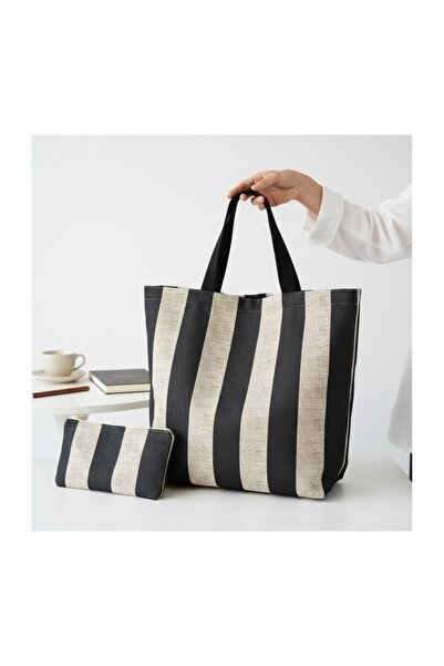 Caterina Collection Black Striped Shoulder Bag