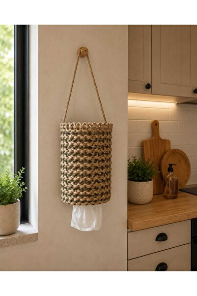 Egindra Natural Rustic Design with Metal Wire Hanger, Wicker Weave Bag Holder...