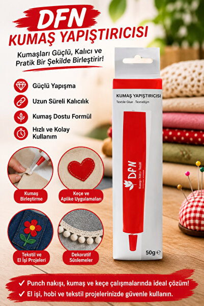 DFN Kumaş ve Punch Yapıştırıcısı 50 gr – Kumaş, Punch Nakış, Keçe ve Hobi Mal...