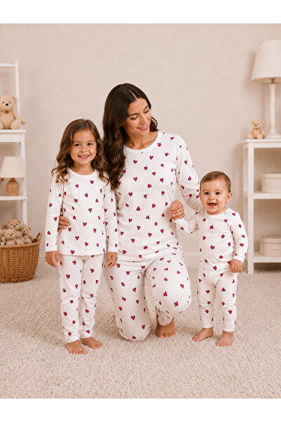 Drop Kids Mother-Child Combination Long Pajama Set with Small Heart Pattern