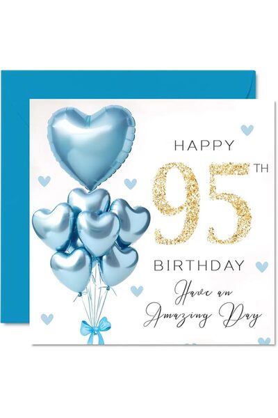 Stuff4 95th Birthday Cards for Men - Blue Glitter Balloons - Happy Birthday C...