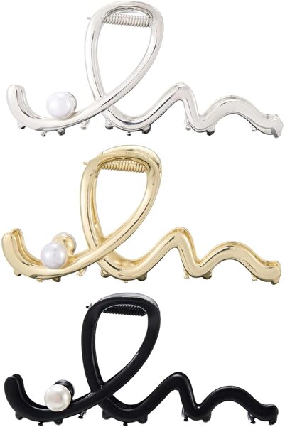 Tazweeq 3 Pcs Pearl Hair Claw Clips, Gold Large Hair Clips, Non-slip Fancy Cl...