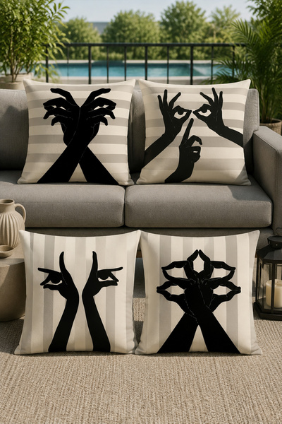 EVPANYA Hand Gesture Icons Patterned 4-Piece Throw Pillow Cover Set