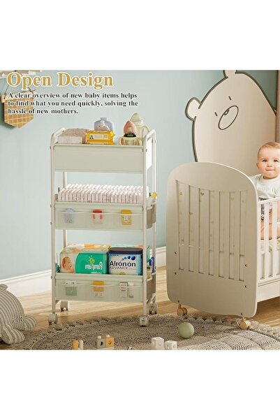 GENERAL Baby Diaper Caddy Cart Organizer 3-Tier, Mobile Nursery Storage Cart ...