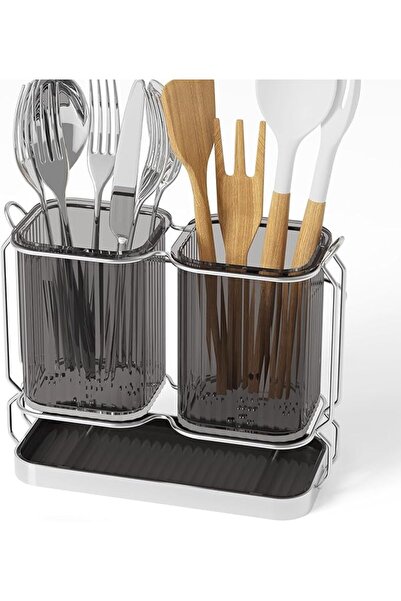 Tazweeq Utensil Holder Counter, Kitchen Wall Mount Flatware Organizer with 2 ...