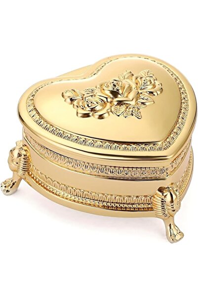 EXCEFORE Vintage Metal Jewelry Box, Antique Flower Carved Heart Shape Trinket...