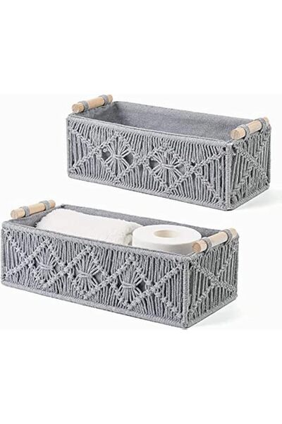 HOOKOR Boho Decorative Macrame Storage Basket for Organizing, Woven Decorativ...