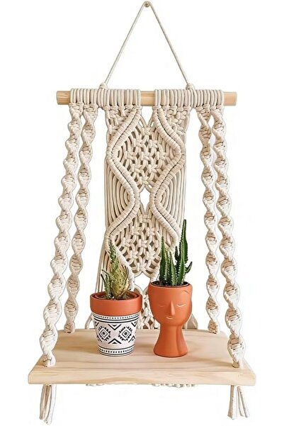 GENERAL Macrame Wall Hanging Shelf, 3 Tier Bohemian Woven Rope Plant Hanger, ...
